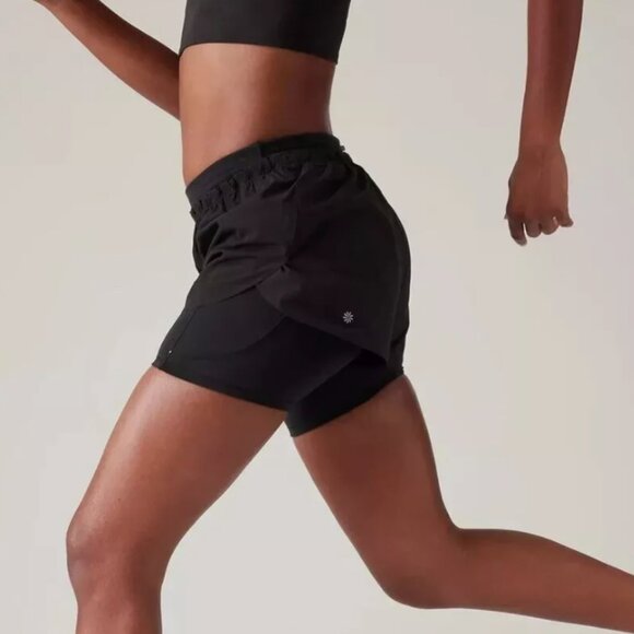 Athleta 2 in 1 Mile Marker Double Layer Running Shorts - Black NWOT - Picture 3 of 7